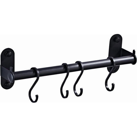 Pot Rack Wall Mounted, 12 inch Kitchen Rail with 4 Hooks, Aluminum Hanging Pot Rack, Rustproof Utensil Rack Wall Mount for Pans and Pots Kitchen Rail with Hooks Hanging Pot Rack Wall Pot Rack Utensil