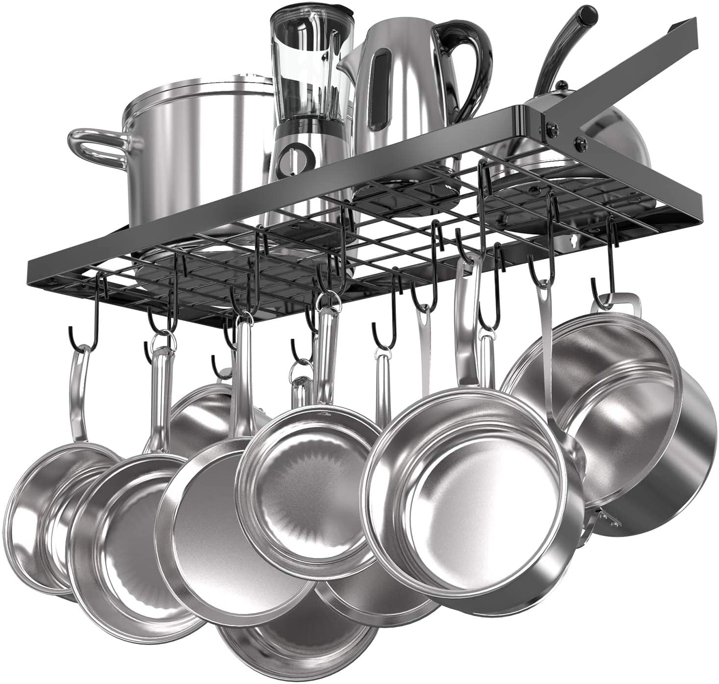 Bentism Pot Rack Wall Mounted, 30 inch Pot and Pan Hanging Rack, Pot and Pan Hanger with 12 S Hooks, 55 lbs Loading Weight, Ideal for Pans, Utensils