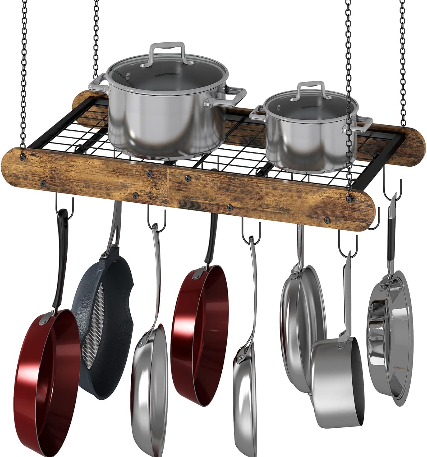 Pot Racks Hanging Ceiling Mount with 12 S-Shaped Hooks, Heavy-Duty Pot