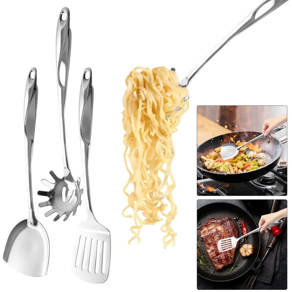 Pot Scraper Slotted Spoon, S-shaped Ergonomic Handle Stainless Steel Kitchen Utensil Set for Cooking and Serving, Rust-resistant Tool, Topliu