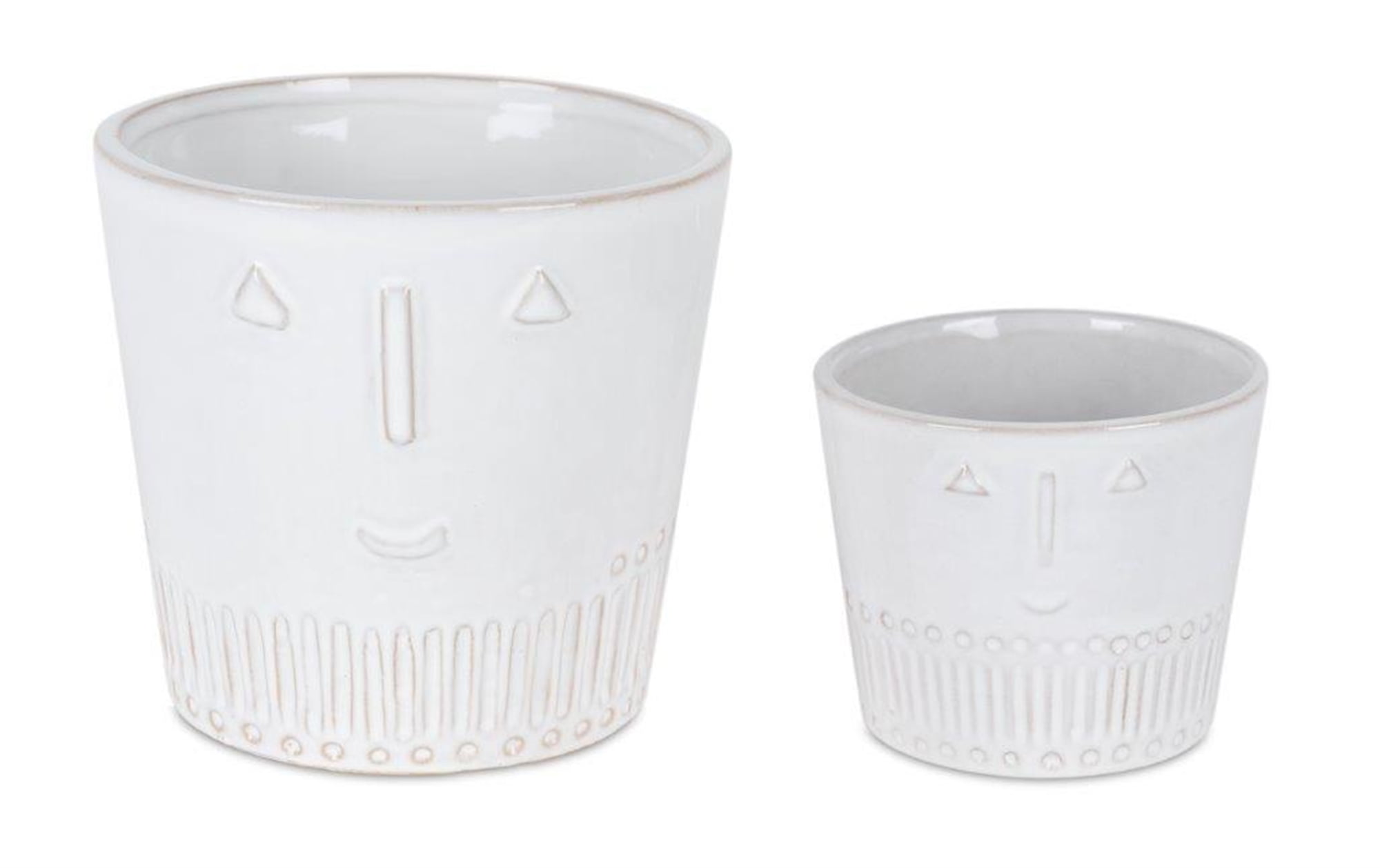 White Porcelain Smiley Face Planter Pots Set of 2