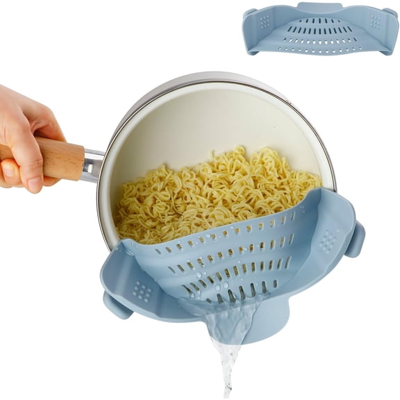 Pot Strainer, Adjustable Clip Strainer for Pots Pans, Pot Drainer, Kitchen Pasta Colander for Vegetables and Noodles (Blue)
