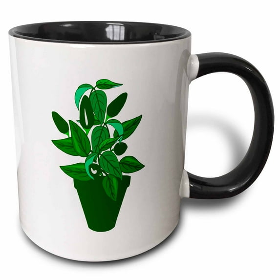 3drose, Pot with Green Themed Plant, 11oz Two-tone Black Mug