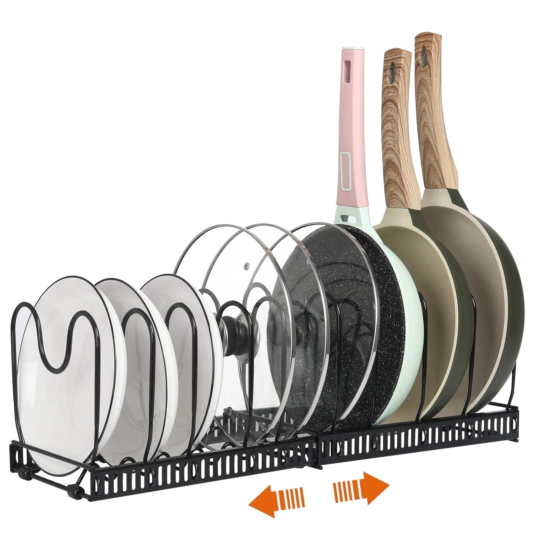 Pot & Pan Rack Expandable Pot and Pan Organizer Rack for Cabinet Adjustable Cookware ...