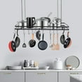 thumbnail image 1 of Pot and Pan Rack for Ceiling w/ Hooks Pot Hangers for Kitchen Ceiling Black Rack, 1 of 20