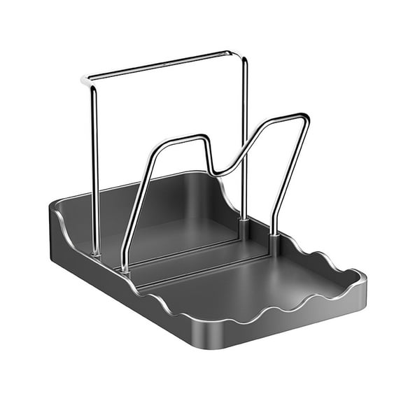Pot lid Holder and Spoon Rest, 2 Layers Lid and Spoon Rest Pot Lid Organizer with Drip Tray, Multifunctional Utensils Pan Pot Cover Lid Rack Shelf for Pot Lids, Spatulas, Spoons(Gray)
