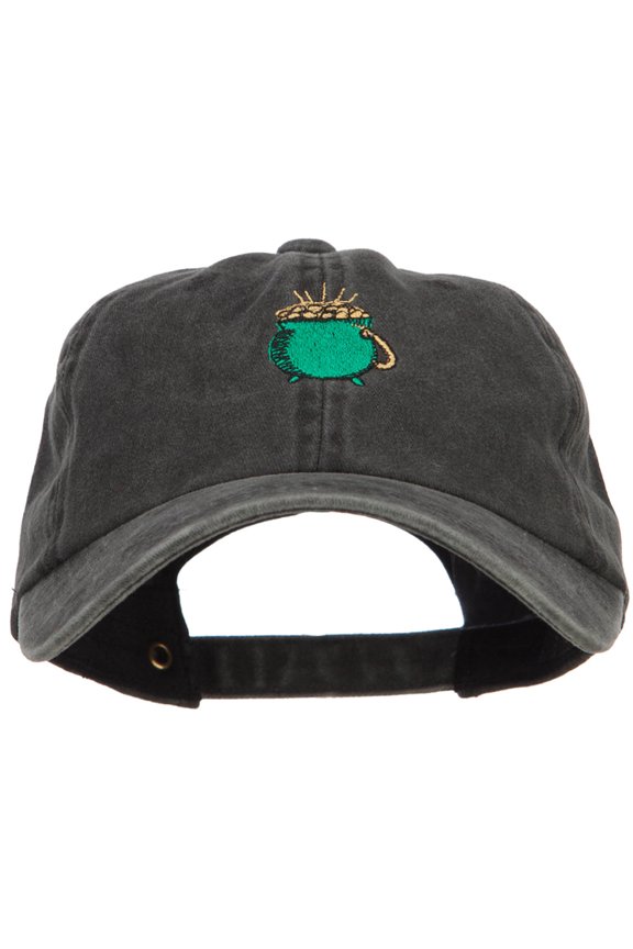 Pot of Gold Embroidered Washed Cotton Cap - Black OSFM