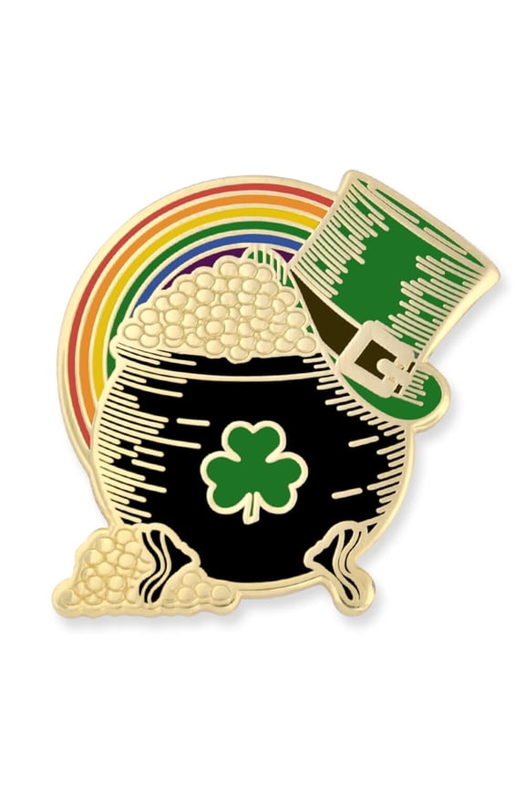 Pot of Gold Irish Top Hat Rainbow St. Patricks Day Enamel Lapel Pin