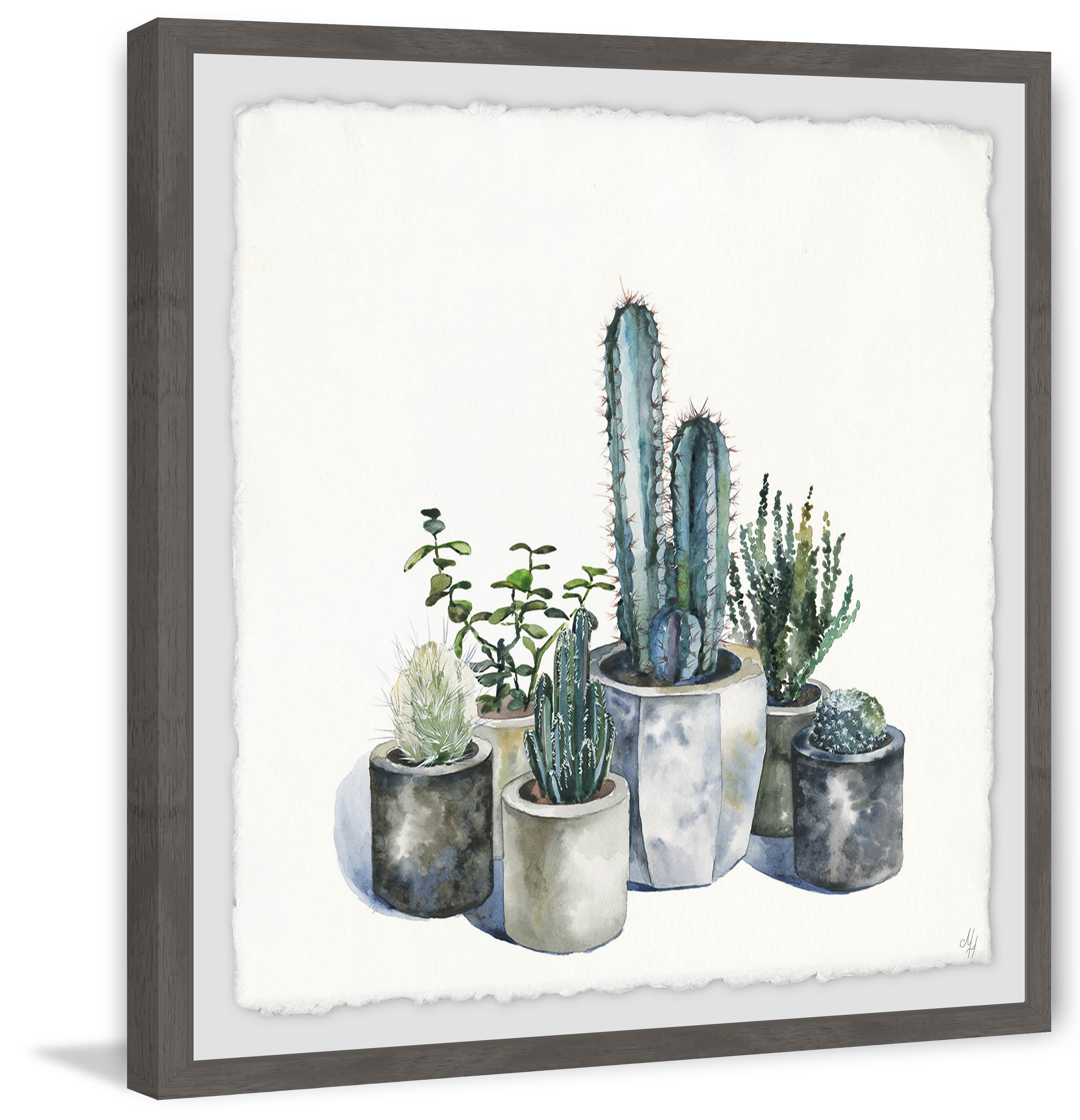 12" x 12" Gray and Green Succulent Framed Print