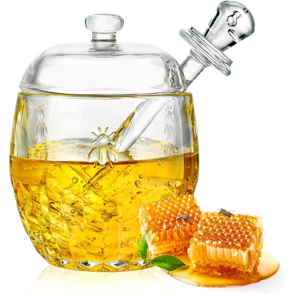 Pot with Dipper and Lid, 6oz Mini Glass Honey Jar, Crystal Syrup Dispenser for Christmas Home Kitchen Decor
