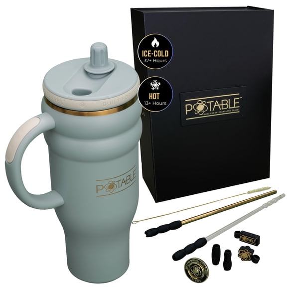 Potable 40 oz Stainless Steel Water Bottle, Luxury Set, Cosmic Mint