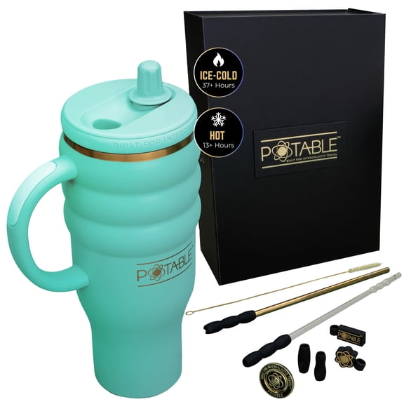 Potable 40 oz Stainless Steel Water Bottle, Luxury Set, Emerald Orbit
