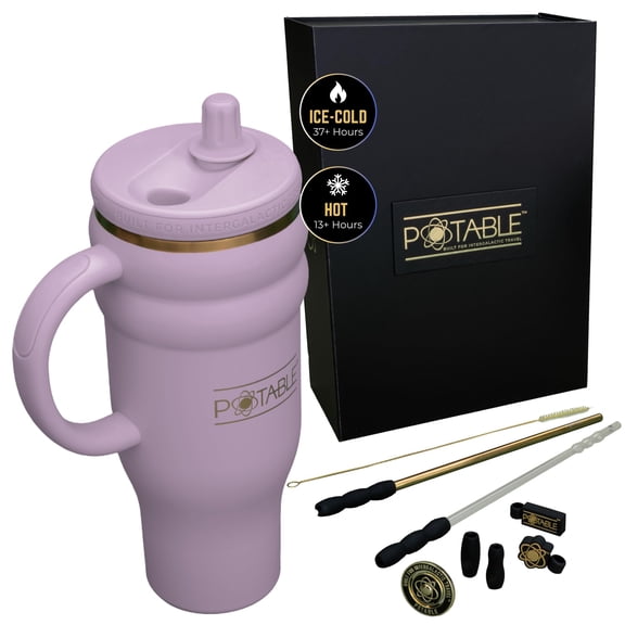 Potable 40 oz Stainless Steel Water Bottle, Luxury Set, Galaxia Plum