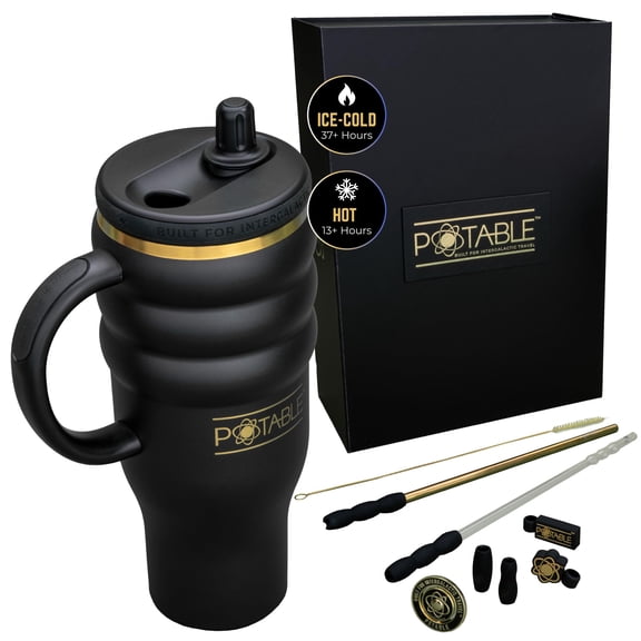 Potable 40 oz Stainless Steel Water Bottle, Luxury Set, Night Sky Obsidian