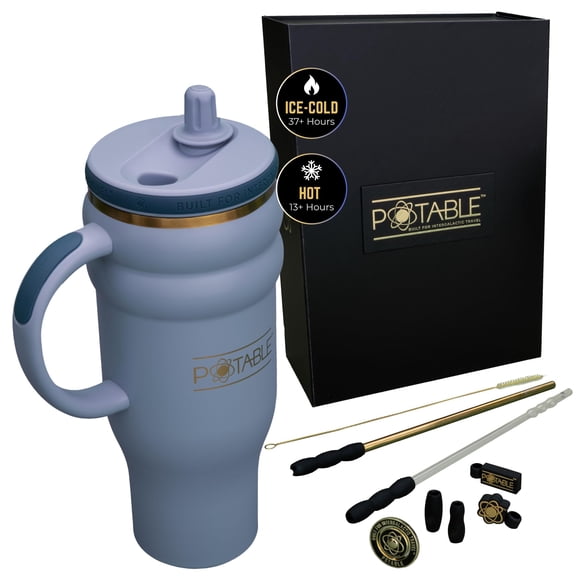 Potable 40 oz Stainless Steel Water Bottle, Luxury Set, Periwinkle Dust