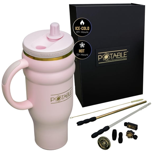 Potable 40 oz Stainless Steel Water Bottle, Luxury Set, Pink Nebula