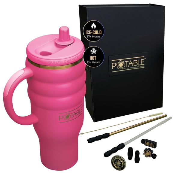 Potable 40 oz Stainless Steel Water Bottle, Luxury Set, Scarlet Dusk