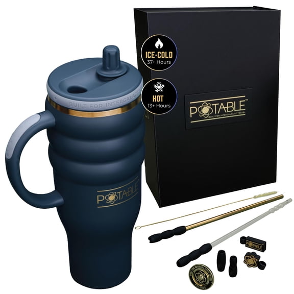 Potable 40 oz Stainless Steel Water Bottle, Luxury Set, Sky Fall Blue