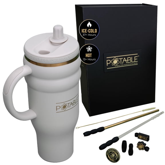 Potable 40 oz Stainless Steel Water Bottle, Luxury Set, Stardust Cream