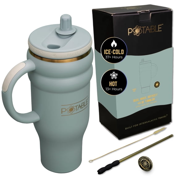 Potable 40 oz Stainless Steel Water Bottle, Signature Set, Cosmic Mint