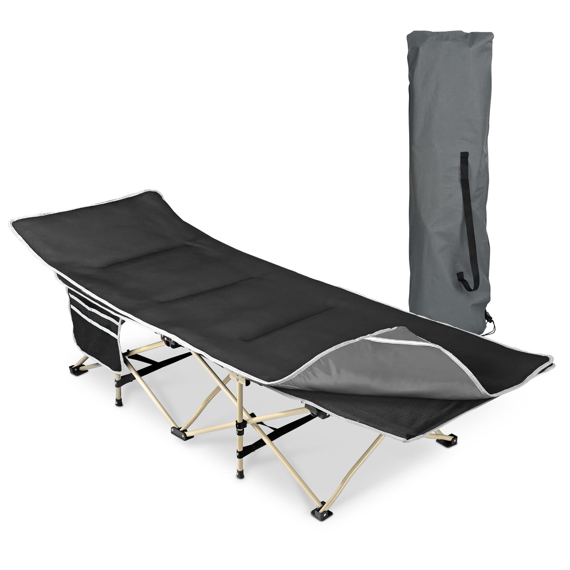 Potable Folding Camping Cot with Mattress Carry Bag Elastic Bed for Travel Home Lounging Office