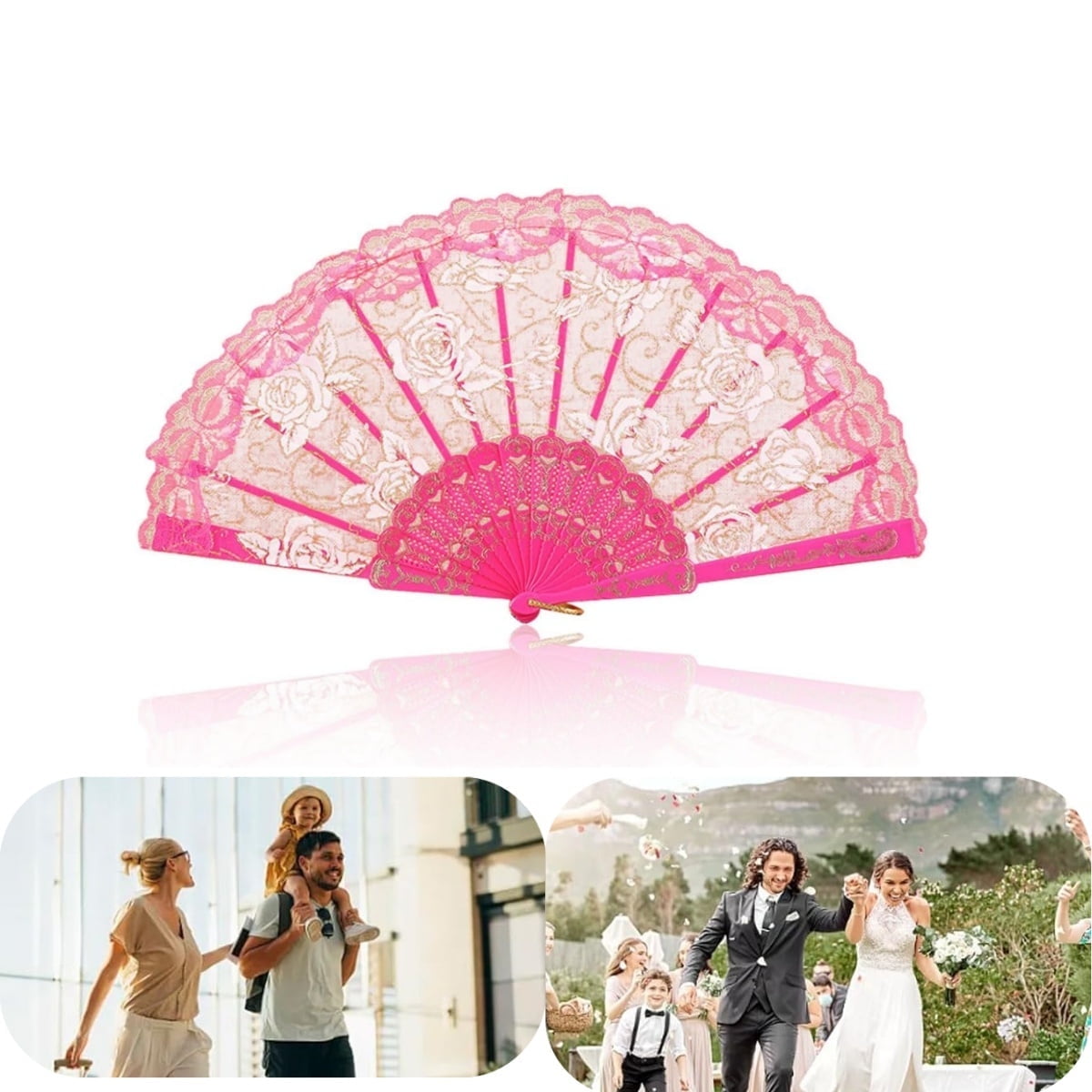 Potable Lace Folding Hand Fan,QZS Embroidered Flower Decorative Folding ...