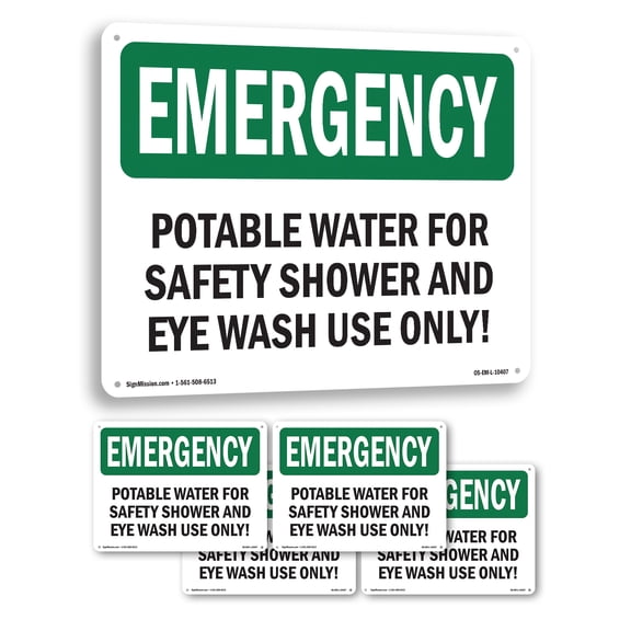 Potable Water For Safety Shower And Eye OSHA Emergency Rigid Plastic Sign 10 Inch x 7 Inch - 5 Pack