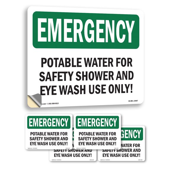 Potable Water For Safety Shower And Eye OSHA Emergency Vinyl Decal Label 14 Inch x 10 Inch - 5 Pack