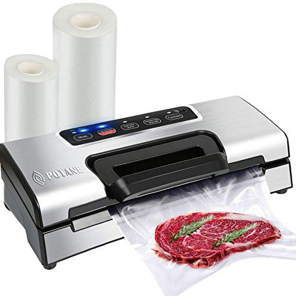 Potane Precision Vacuum Sealer Machine,Pro Food Sealer with Built-in Cutter  and Bag Storage(Up to 20 Feet Length), Both Auto&Manual Options,2 Food  Modes,Includes 2 Bag Rolls 11”x16' and 8”x16',Compact 