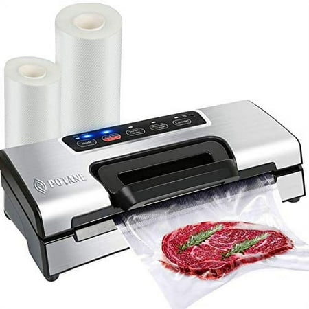 Potane Precision Vacuum Sealer Machine,Pro Food Sealer with Built-in Cutter and Bag Storage(Up to 20 Feet Length), Both Auto&Manual Options,2 Food Modes,Includes 2 Bag Rolls 11?x16? and 8?x1