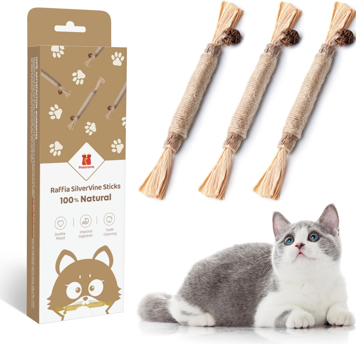 Havenfly 3 Pack Silvervine Cat Toys, Catnip Chew and Teeth Cleaning,Natural Wood Cat Chew Stick