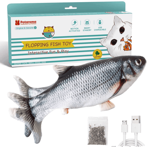 Potaroma Cat Toys Flopping Fish with Catnip, Moving Kitten Kicker, Floppy Wiggle Carp for Small Dogs, Interactive Motion Kitty Exercise, 10.5 Inches