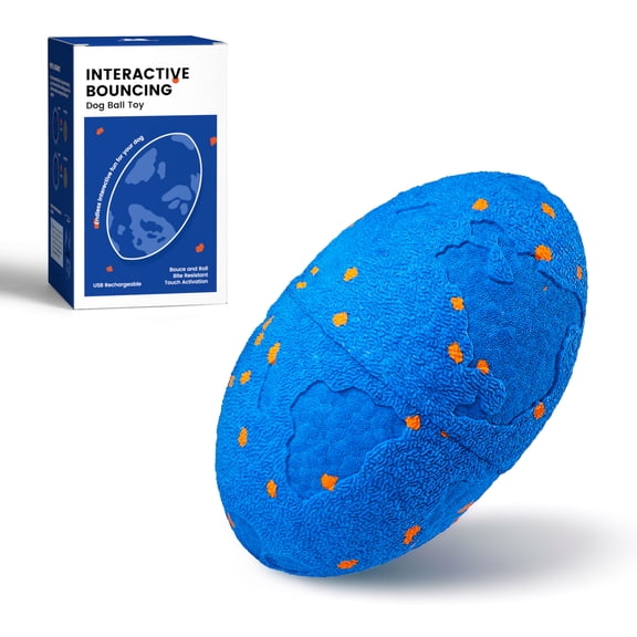 Potaroma Football-shaped Interactive Dog Toy Ball with Sound & Vibration, 3 Play Modes , USB Rechargeable, Waterproof & Washable, E-TPU Chew Toy for Small to Medium Dogs - B