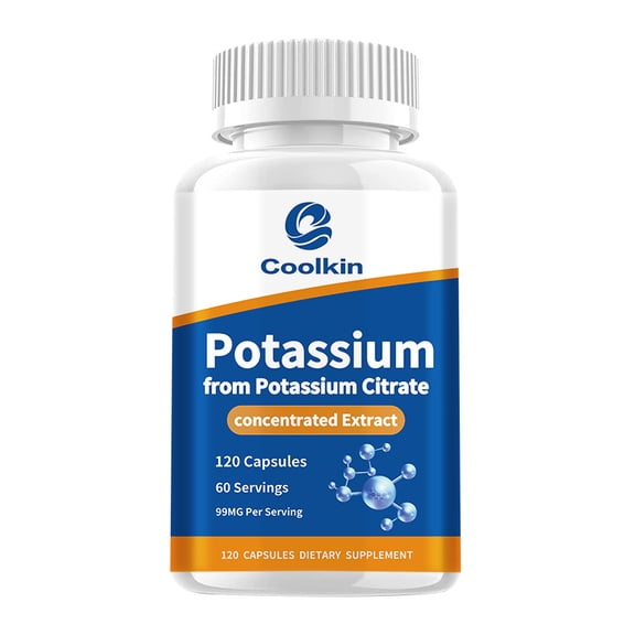 Potassium 99mg Potassium Chloride for Muscle, Heart & Nerve Function, Electrolyte Support Non-GMO, Gluten-Free - 120 Capsules