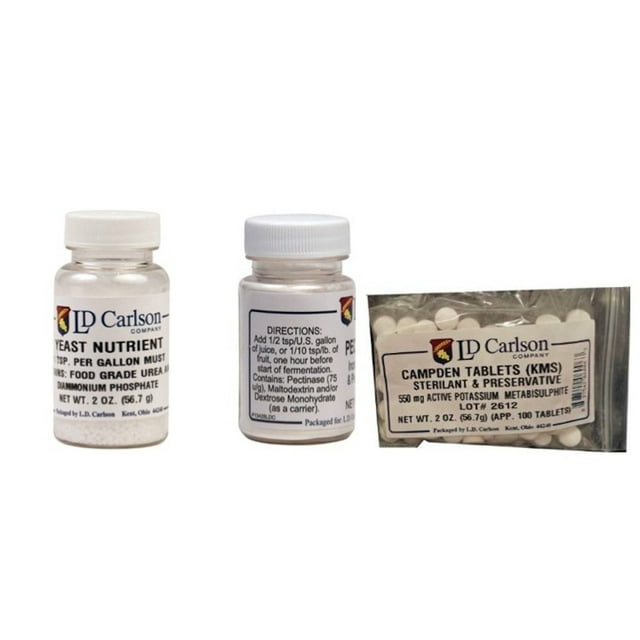 Potassium Campden 100 Tablets, Yeast Nutrient 2 oz, Pectic Enzyme (powder) 1