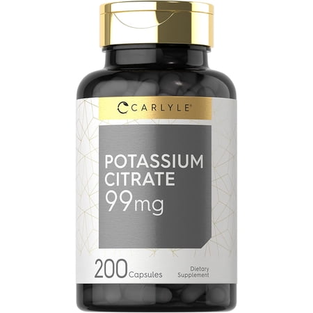 Potassium Citrate 99mg | 200 Capsules | Non-GMO and Gluten Free Supplement | by Carlyle