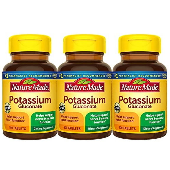 Potassium Gluconate 550Mg Tablets, 100 Count, Potassium Supplement For Heart, Nerve, And Muscle Support (Pack Of 3)
