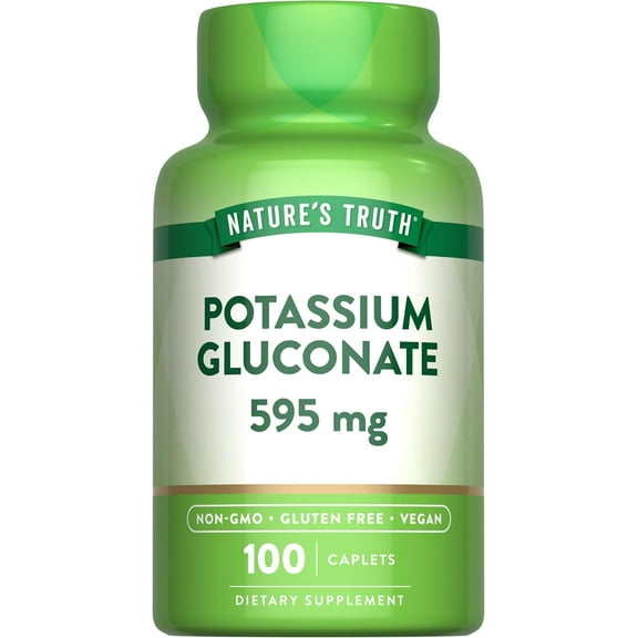 Potassium Gluconate 595mg | 100 Caplets | For Men and Women | by Nature's Truth
