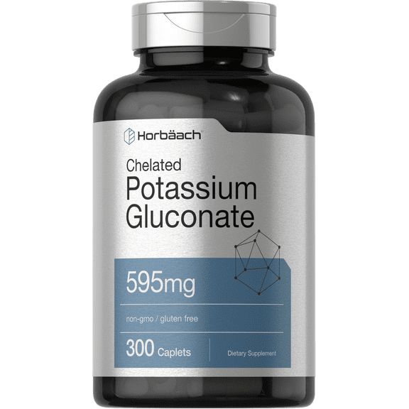 Potassium Gluconate 595mg | 300 Count | Vegetarian Formula | by Horbaach