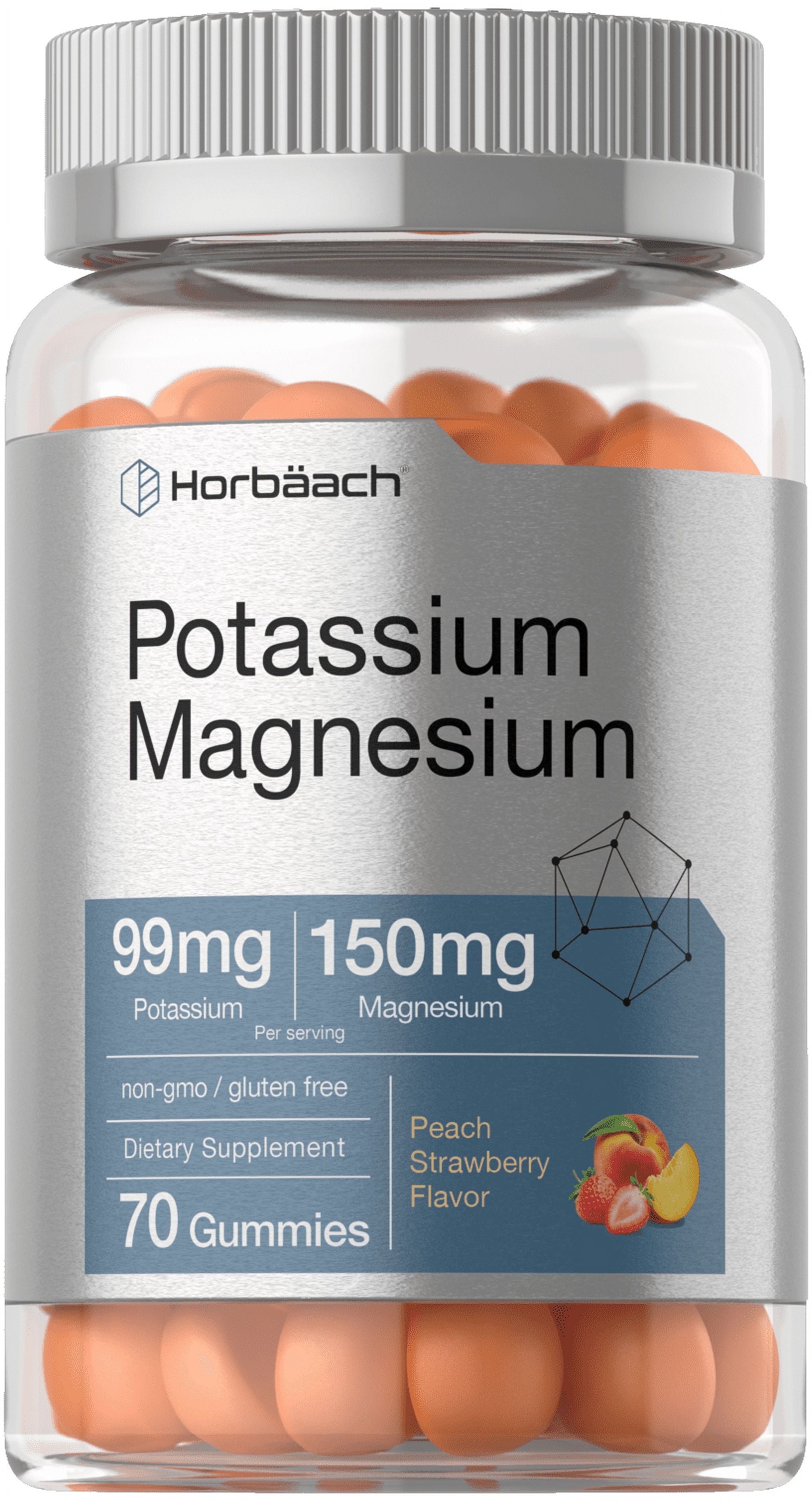 Potassium Magnesium | 70 Gummies | 99mg Magnesium | 150mg Potassium | Peach Strawberry Flavor | by Horbach