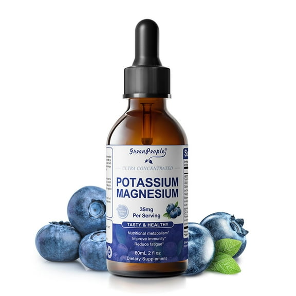 Potassium Magnesium Drops Supplement, High Absorption Calm Magnesium Complex & Potassium for Bone, Energy & Immune Support, Non-GMO, Vegan - Blueberry Flavor ( 2Fl oz)