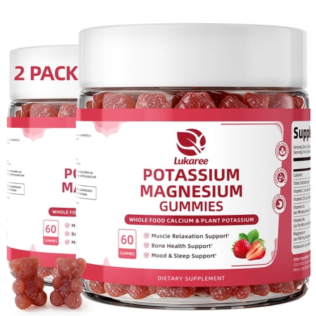 Potassium Magnesium Gummies with Vitamin D3 K2 & B6 - Supports Mood, Sleep, Muscle & Bone Health - Sugar Free Vegan Plant-Based Superfood Blend, 120 Gummies