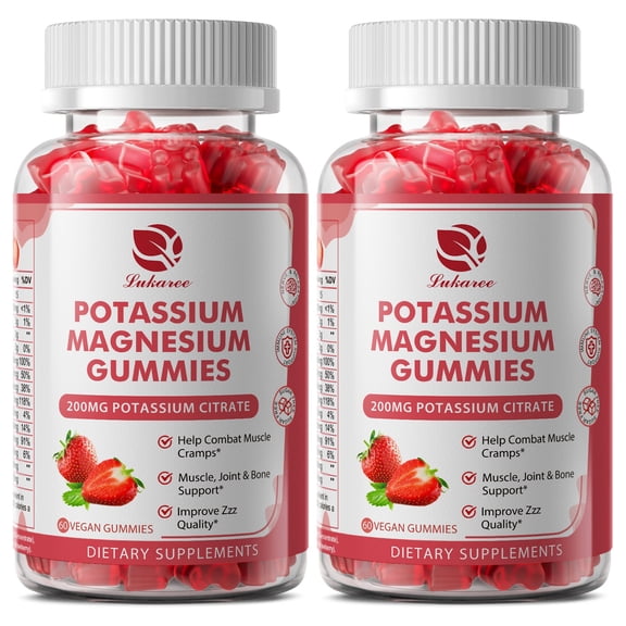 Potassium Magnesium Gummies - High Absorption Magnesium Glycinate 500mg & Potassium Citrate 200mg with B6, D3, K2 & Calcium - Supports Mood, Sleep, Muscle & Bone Health - 120 Count