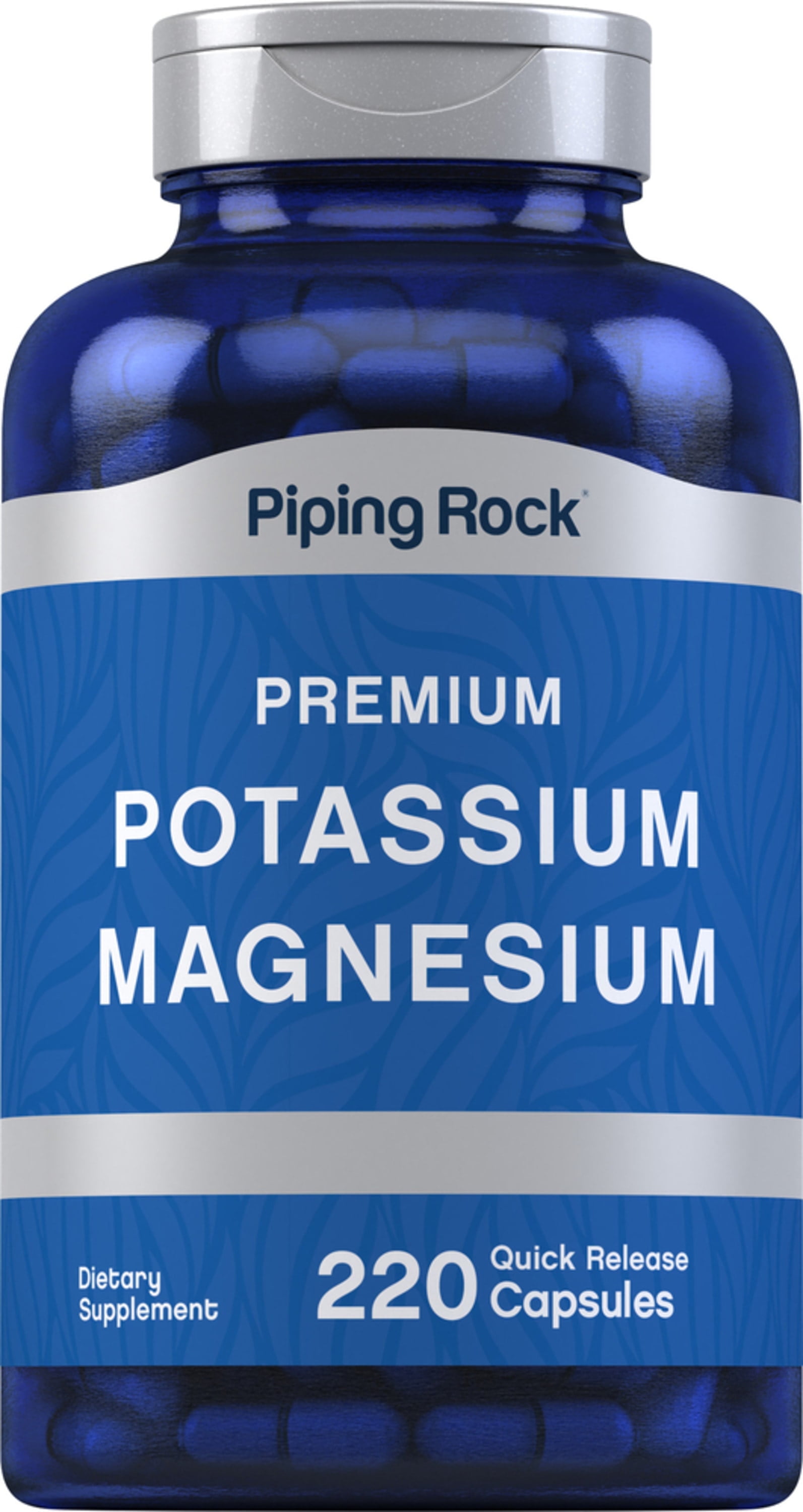 Potassium Magnesium Supplement | 220 Capsules for Men and Women | by Piping Rock