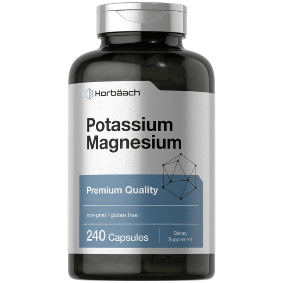 Potassium Magnesium Supplement | 240 Capsules | Non-GMO & Gluten Free | by Horbaach