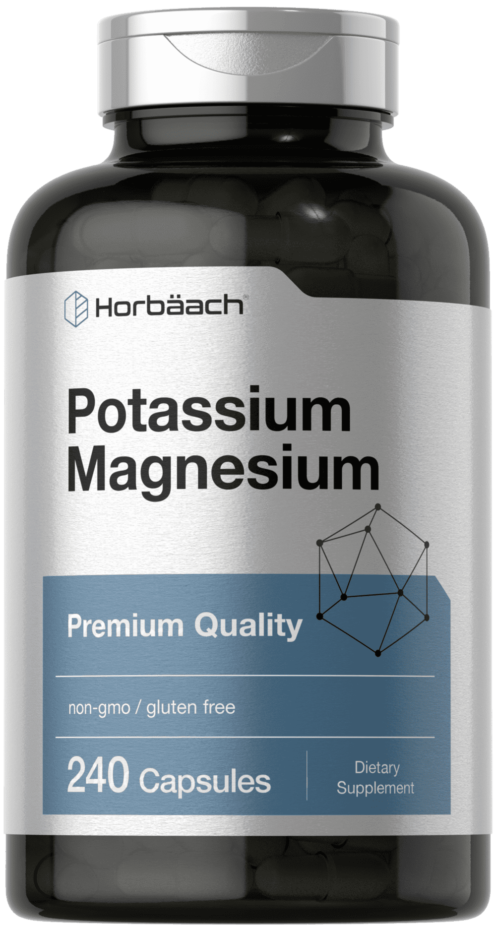 Potassium Magnesium Supplement | 240 Capsules | Non-GMO & Gluten Free | by Horbaach