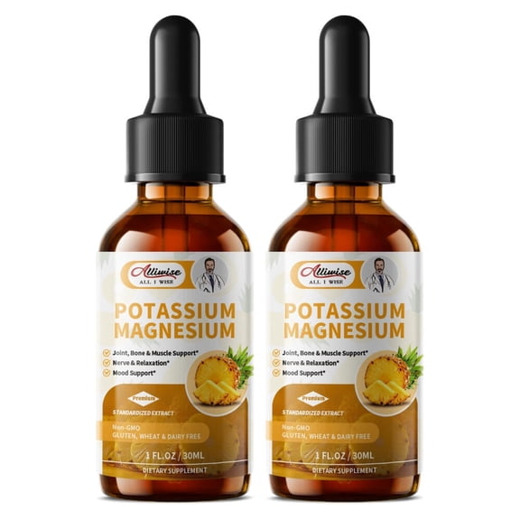 Potassium Magnesium Supplement Liquid Drops, Potassium Supplement, Support Bone, Muscle,4 Fl oz, 2 Pack