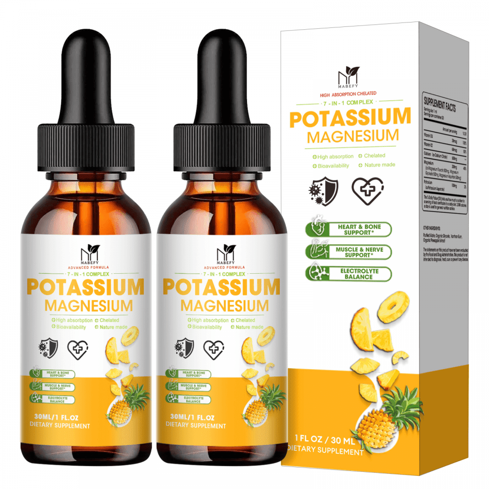 Potassium Magnesium Supplement Liquid - High Absorption Magnesium Complex 200mg & Potassium 100mg Plus Calcium, Vitamin D3,K2 for Leg Cramps & Bone & Energy & Immune Support - 2 Fl oz(2 PACK)