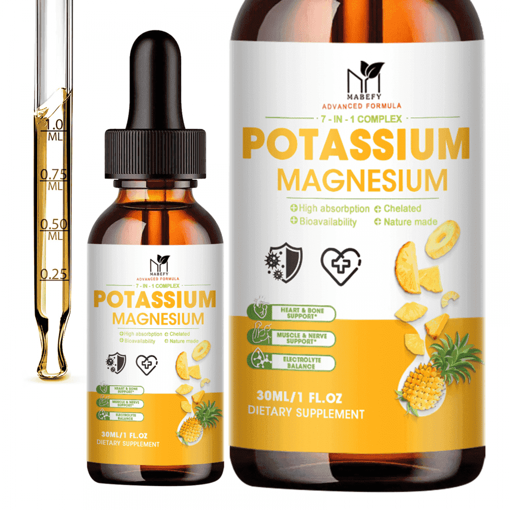 Potassium Magnesium Supplement Liquid - High Absorption Magnesium Complex 200mg & Potassium 100mg Plus Calcium, Vitamin D3,K2 for Leg Cramps & Bone & Energy & Immune Support - 1 fl oz