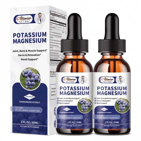 Potassium Magnesium Supplement Liquid - High Absorption Magnesium Complex & Potassium Plus Calcium, Vitamin D3, Zinc for Bone, Energy, Immune Support - Sugar Free & Vegan, 2 Fl oz, 2 Pack